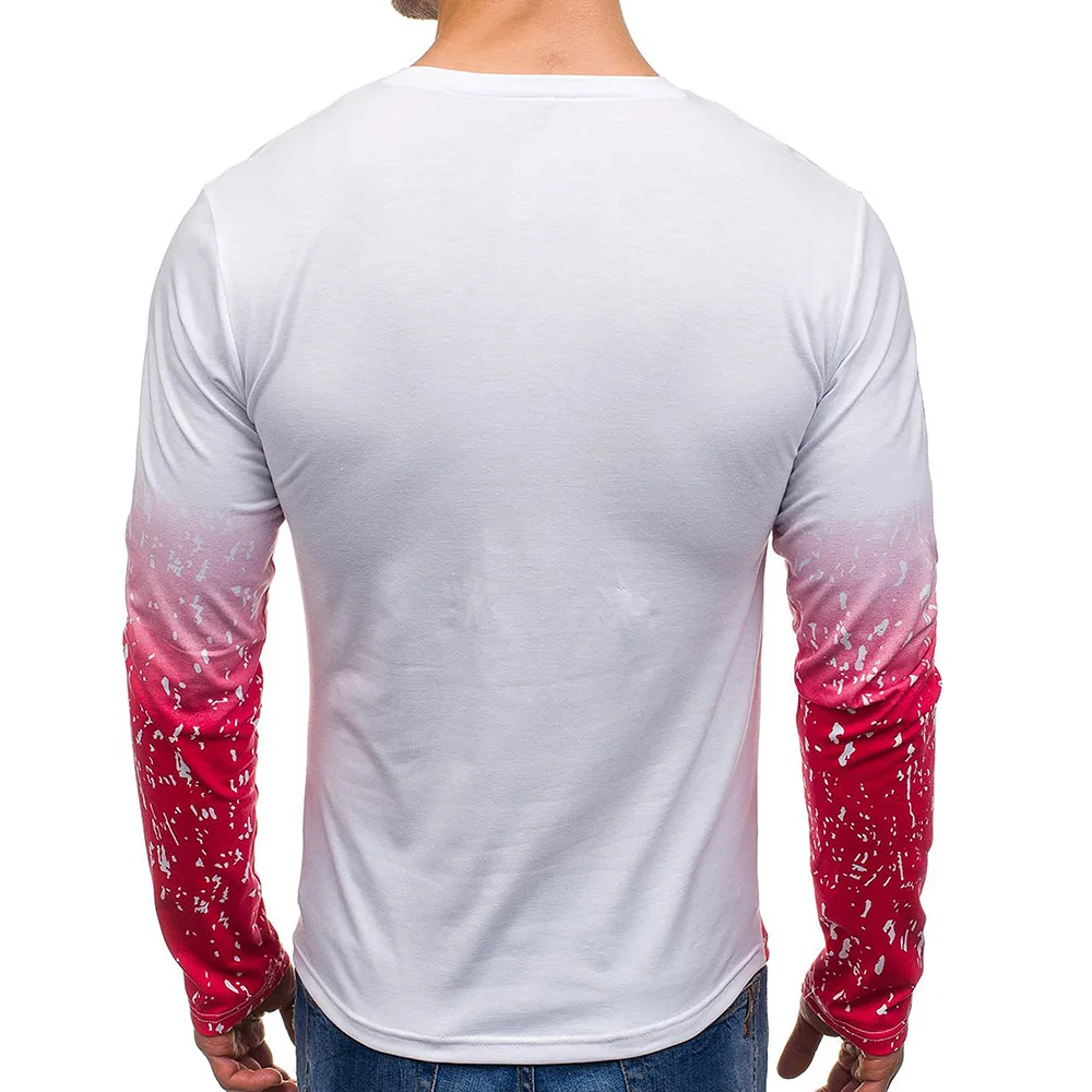 

New Fashion Mens Color Block Tshirt Causal Long Sleeve Slim Fit Tees with Gradient Color Cotton Quick Dry Tshirt for Man Muscle