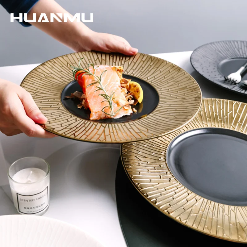 

High-End Ceramic Gold/Silver Dinner Plate Steak Plate Hotel Restaurant Set Plate Artistic Conception Creative Cuisine Steak Dish