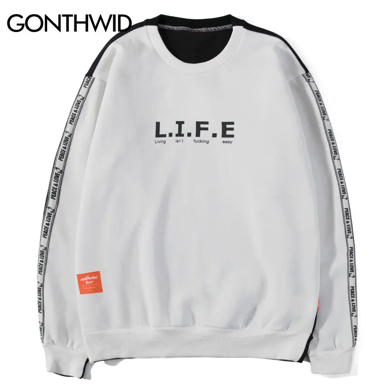 GONTHWID рукав лента цветной блок лоскутный принт флисовый пуловер толстовки хип хоп
