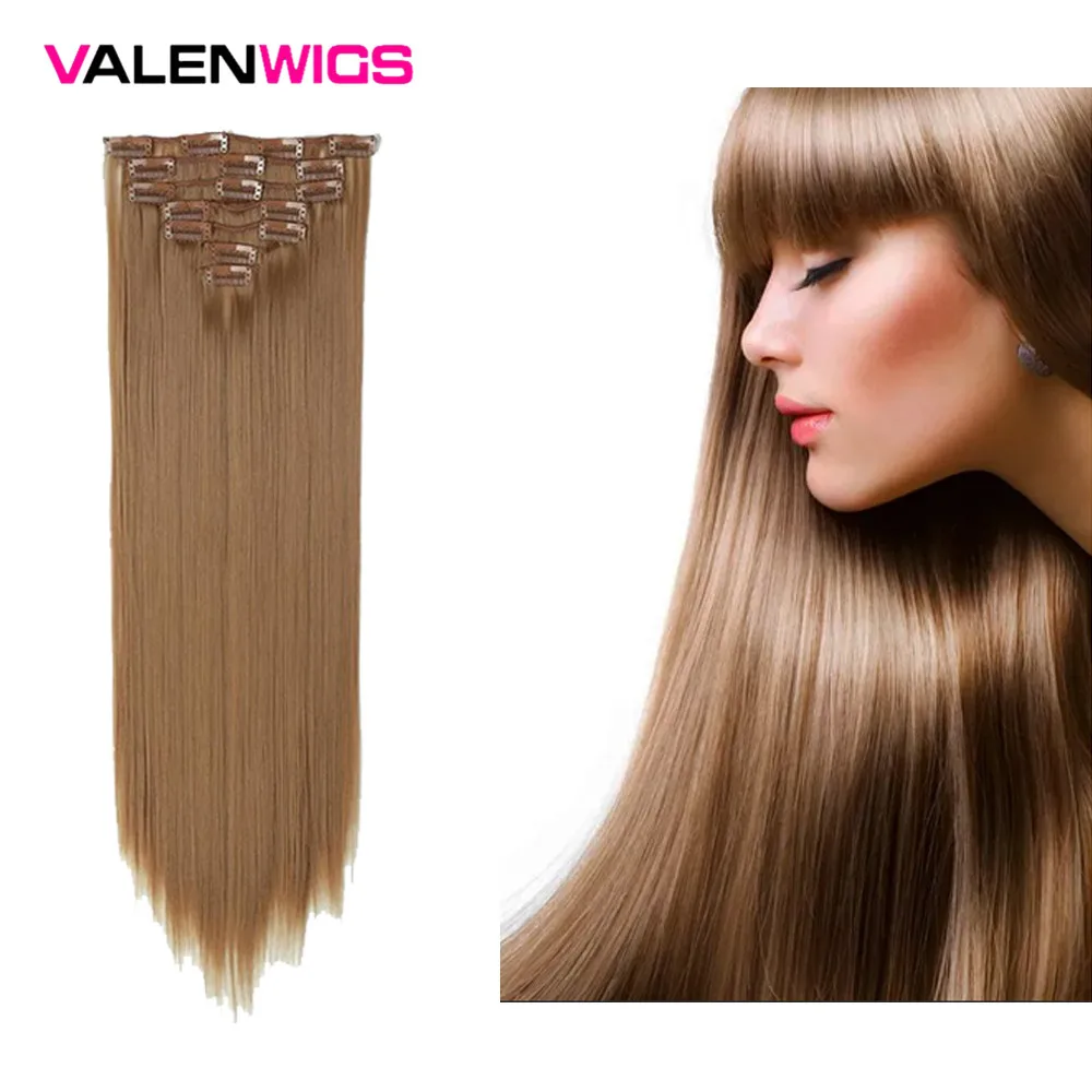 Valenwigs накладные синтетические волосы на заколках 22 дюйма длинные прямые чистый
