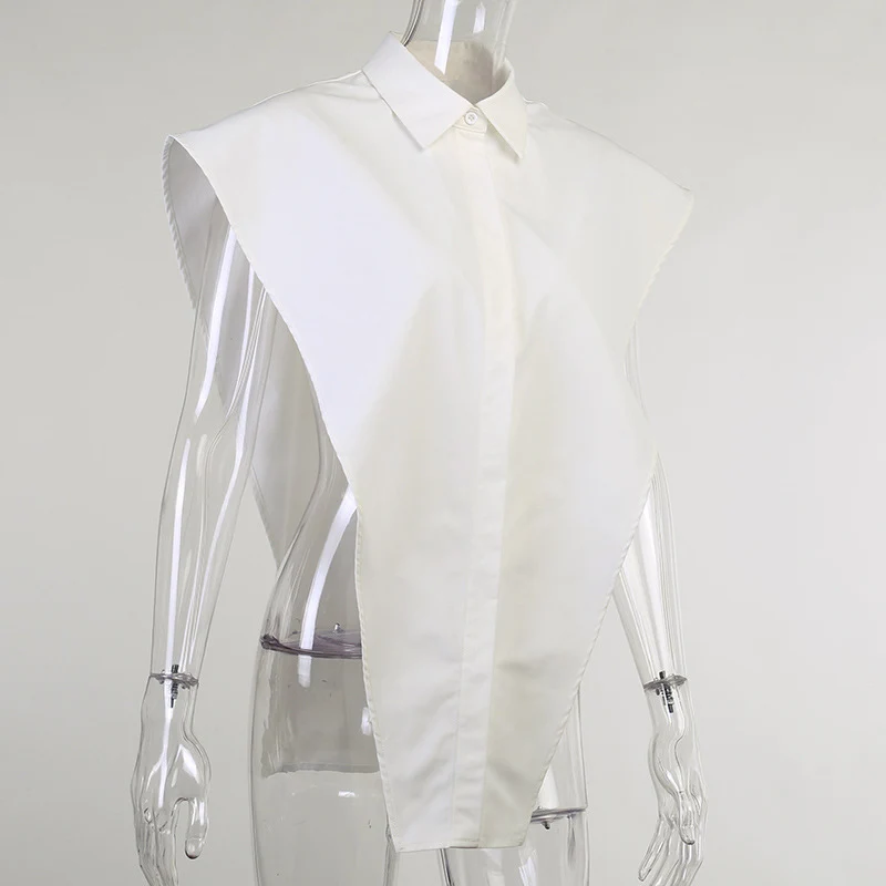 

QNPQYX New Novelty Tops Sexy Blouses Cut Out Side Button Up White Shirt Women Fashion Clothing Sleeveless Oversized Shirts