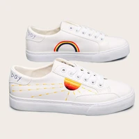 white shoes women cartoon sun personality rainbow decoration lace up all match non slip flat casual woman off white shoes