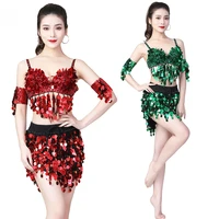 2021 xl size sexy belly dance costumes for women carnival clothing 4 pieces tassel bra top with skirt stage performance outfits