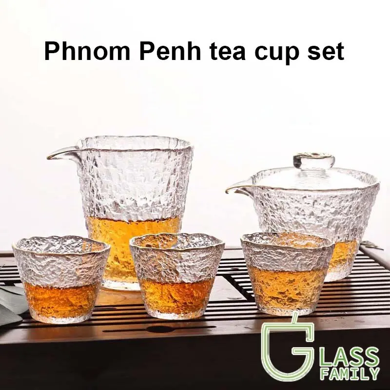 

GF Japanese-style Heat-resistant Ice Dew Glass Tea Set Phnom Penh Bowl Fair Cup Teacup Set with 6 Small Glass Cups, Gift Box