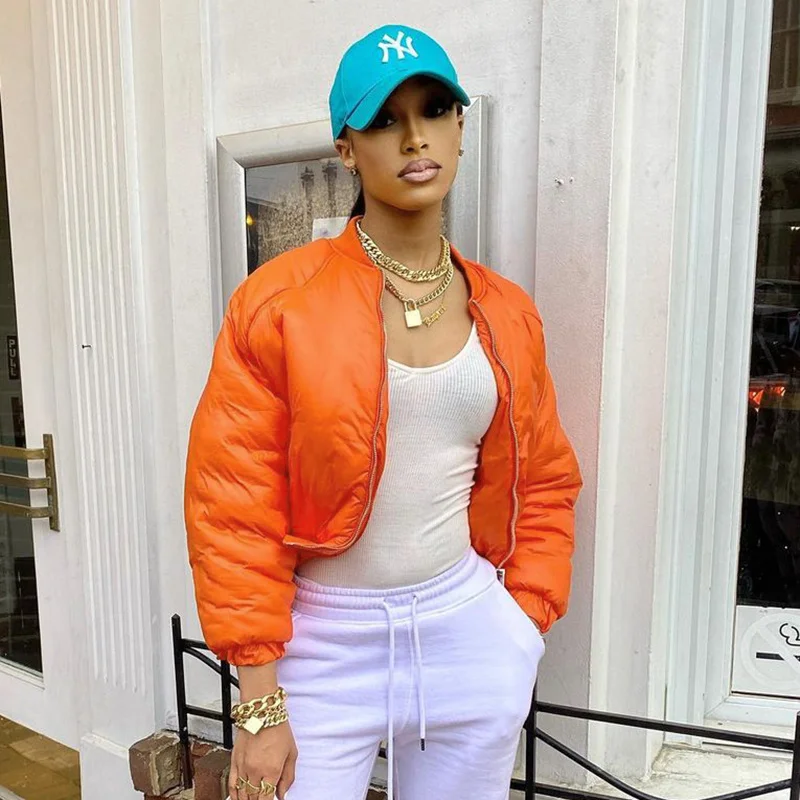 

Zoctuo Short Parkas Jacket Long Sleeve Winter Stand Neck Zipper Jackets Veste Baseball Coat Warm Female Streetwear Club Casual