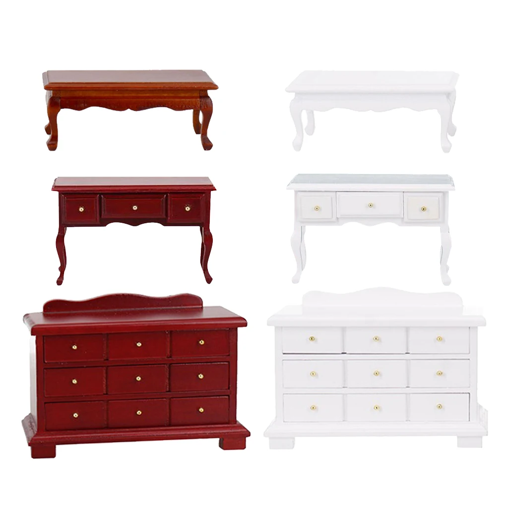 

1:12 Scale Dollhouse Mini Wood Table Desk Cabinet Miniatures Furniture Model Accessory