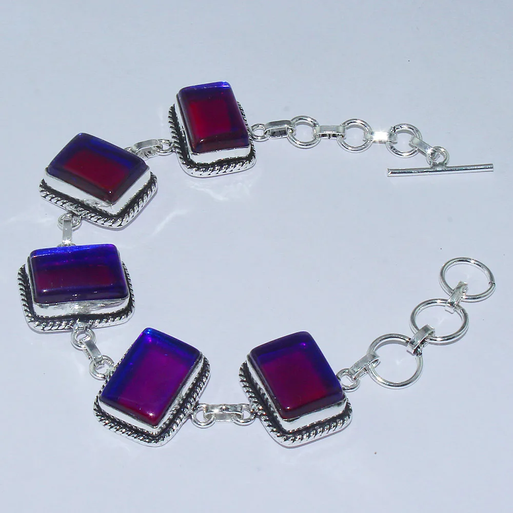 

Rainbow Topas Bracelet Silver Overlay over Copper , 21cm, B1166