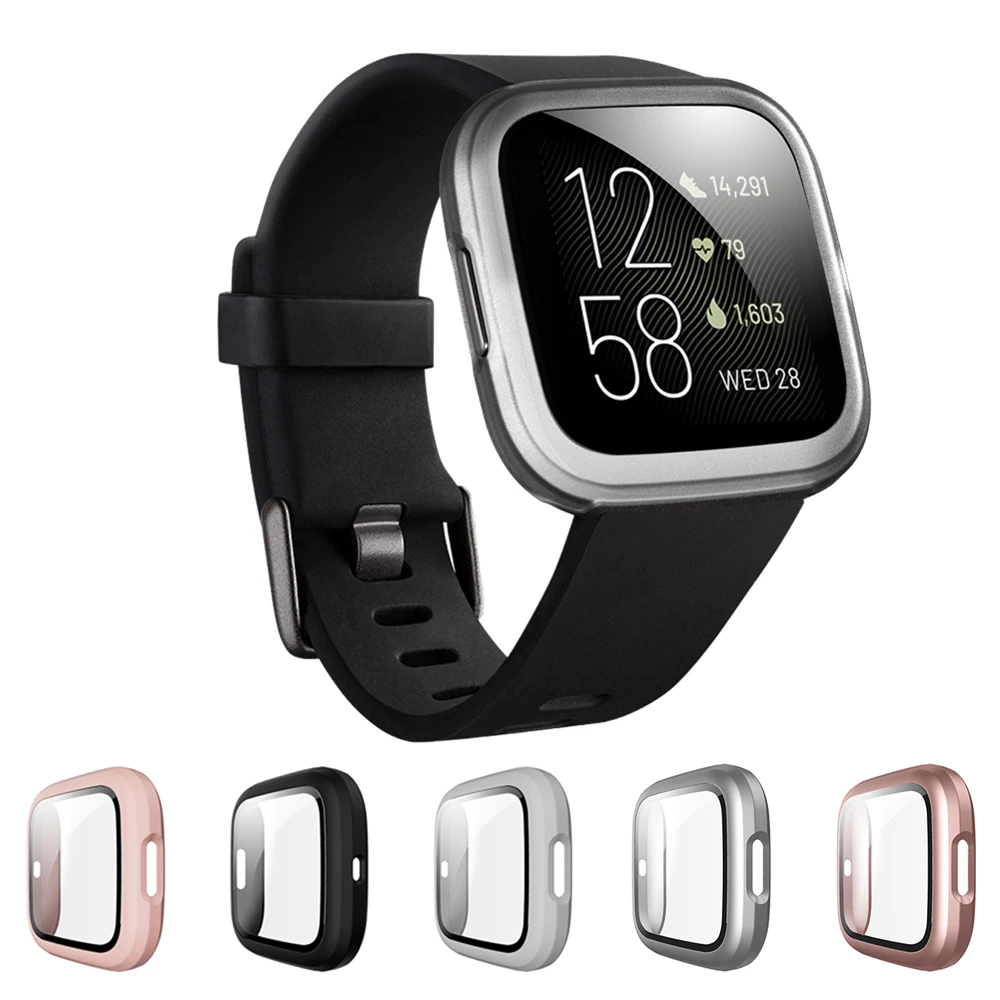 

For Fitbit Versa 2 Screen Protector Cover For Fitbit Versa2 PC Plating Full Coverage Case With Tempered Glass Protective Shell