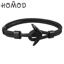 HOMOD, новинка, модные черные браслеты с якорем, мужские очаровательные веревки для выживания, цепь-Паракорд, браслет, Мужская обертка, металлические спортивные крючки