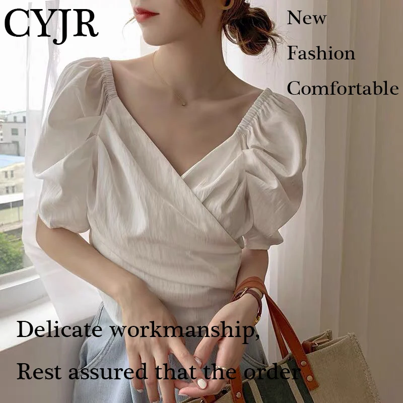 

С короткими рукавами, шифоновая блузка с короткими рукавами, женские блузки, рубашки, летнее кружевное платье с v-образным вырезом на шнуров...