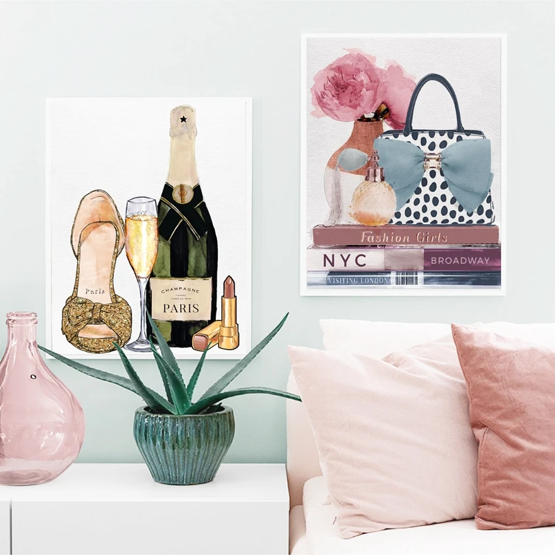 Fashion Bags Perfume Girls Books Wall Art Canvas Painting Paris Nordic Posters and Prints Pictures for Living Room Decor | Дом и сад