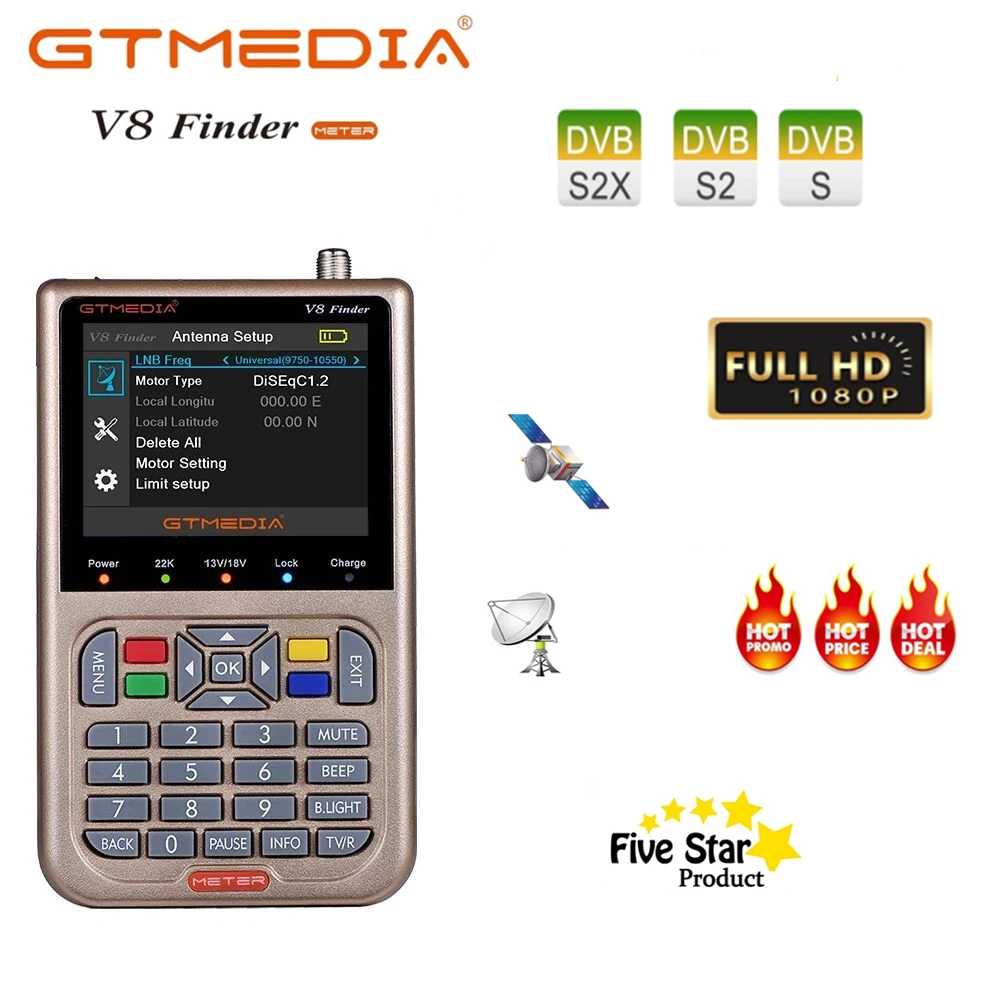 

Видоискатель GTmedia V8 DVB-S2/S2X, локатор спутникового детектора, ТВ-приемник, спутниковый декодер, 3,5 дюйма, ЖК-дисплей Full HD
