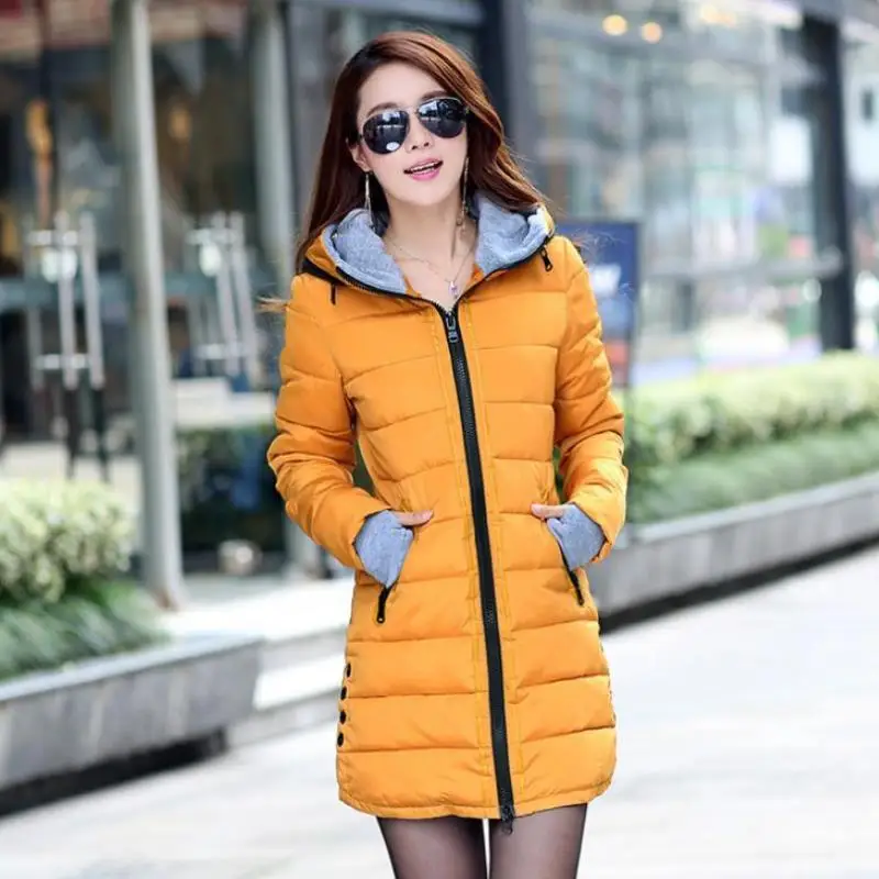 Верхняя одежда пальто зимнее теплое с капюшоном Женская длинная парка ярких