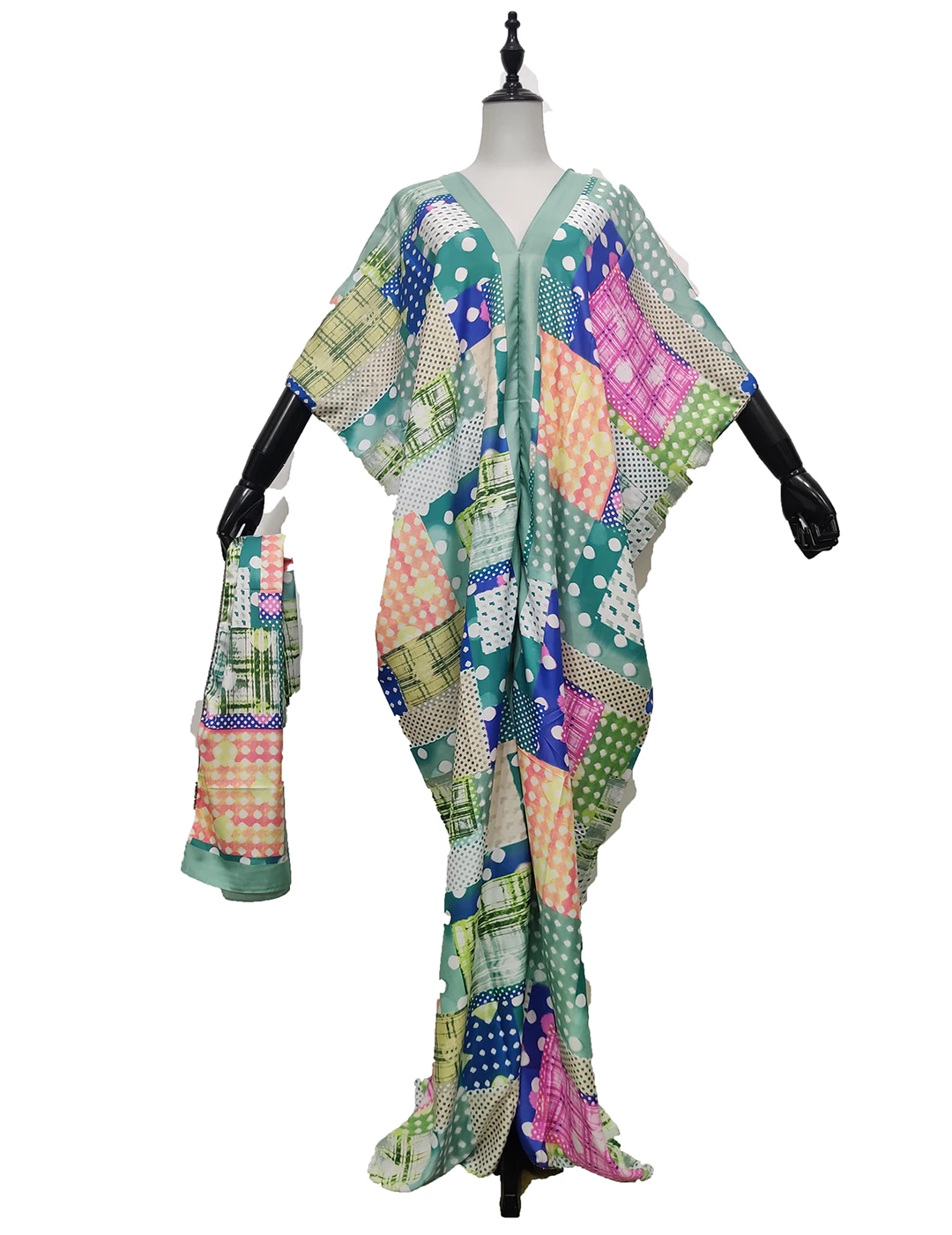 

Multicolor Abaya Traditional 2021 Dubai Muslim Women Hijab Maxi Dress African V-neck Batwing Sleeve Bohemian Kaftan Dresses