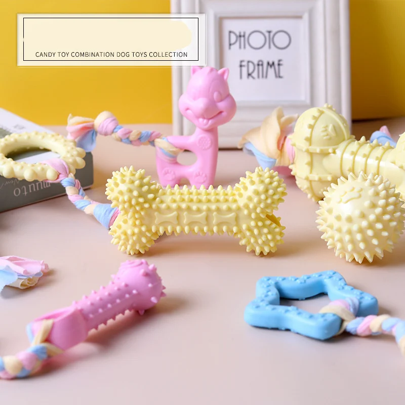 

9PCS Rope Pet Toys Dog Interactive Toy Chewing Pentagram Natural Rubber Durable Molar Toothbrush Dog Training Chewing Toys Set