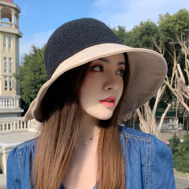 Шляпа женская Соломенная с широкими полями Классическая Складная шапка бантом