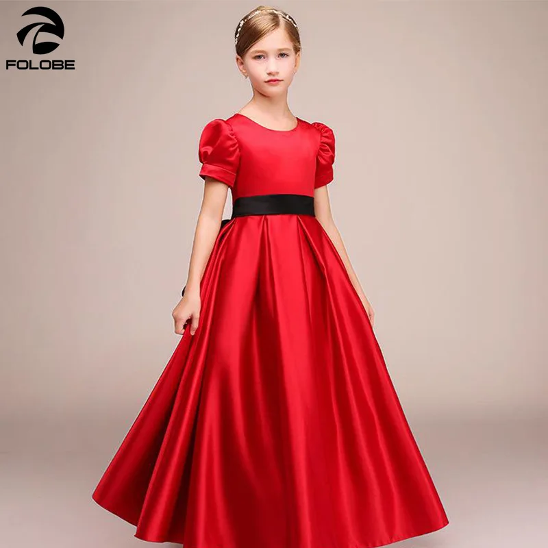 

Трапециевидные Красные атласные платья с цветами для девочек на свадьбу, вечеринку, цветочные платья для девочек на Первое причастие и торж...