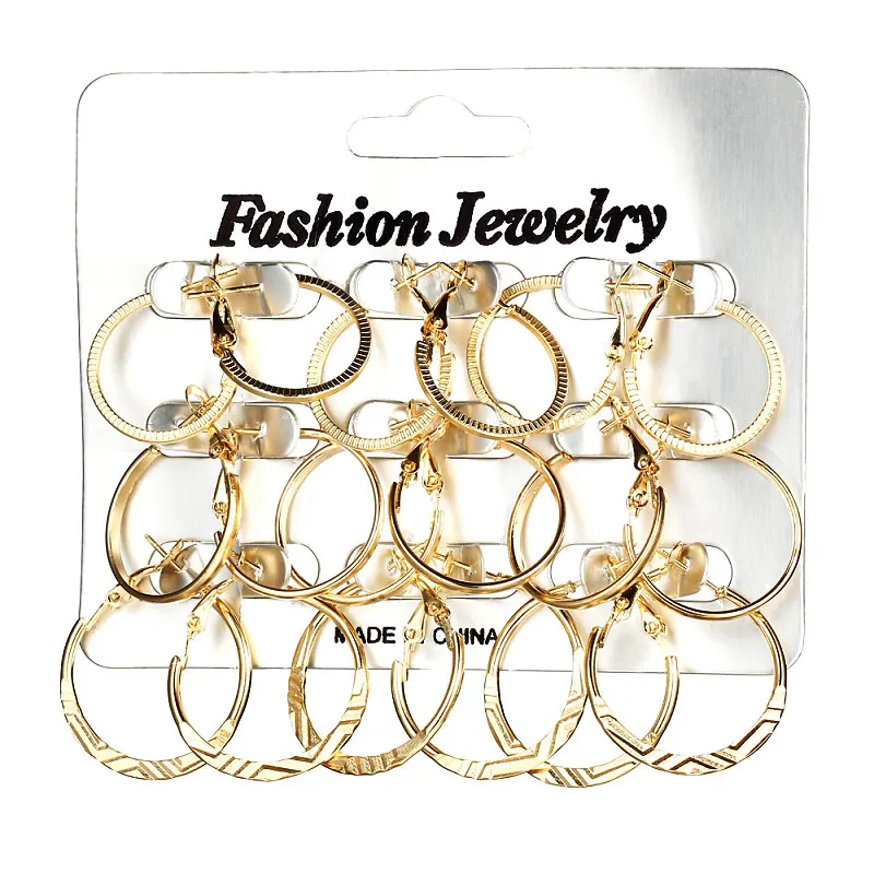 

Retro Earring Set Fashionable Earring 9 Pair Combination Set Ear Exaggerated Ears For Women Girl Fashion Jewelry Gift