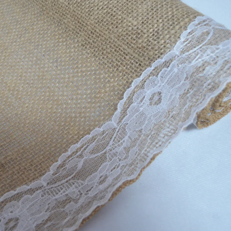 Джутовое кружево декорированном мешковиной горшке Настольная дорожка винтажная