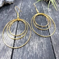 gold triple hoop earrings brass hoop earrings brass concentric circle earrings lightweight gold statement hoop earrings