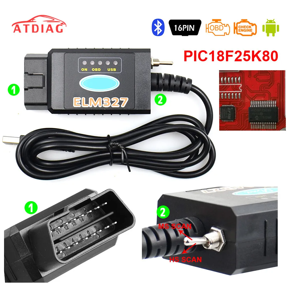 ELM 327 USB Bluetooth ELM327 V1.5 Bluetooth/Wifi OBD2 Mini Elm чип PIC18F25K80 автомобильный диагностический