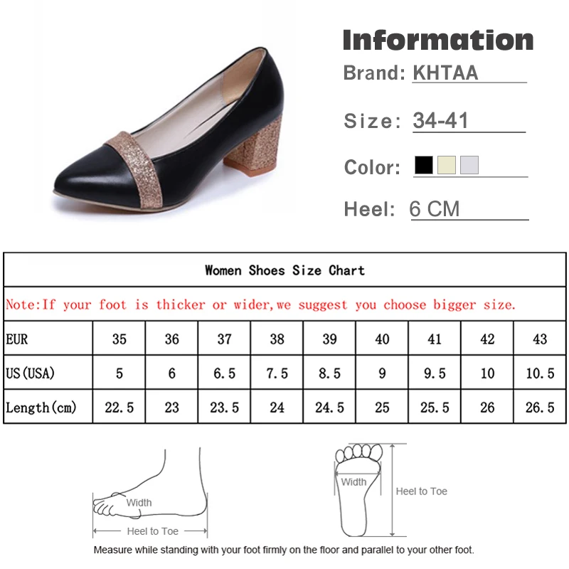 

KHTAA 2018 Women Pumps Sweet Bling Fashion Female Square High Heel Pointed Toe Shoes Spring Autumn Elegant Shallow For Ladies