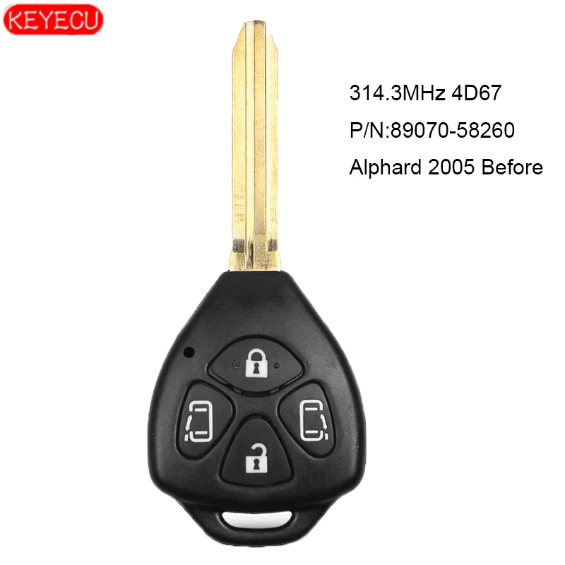 

KEYECU дистанционный ключ с 4 кнопками 314,3 МГц 4D67 чип для Toyota Alphard 2001-2005