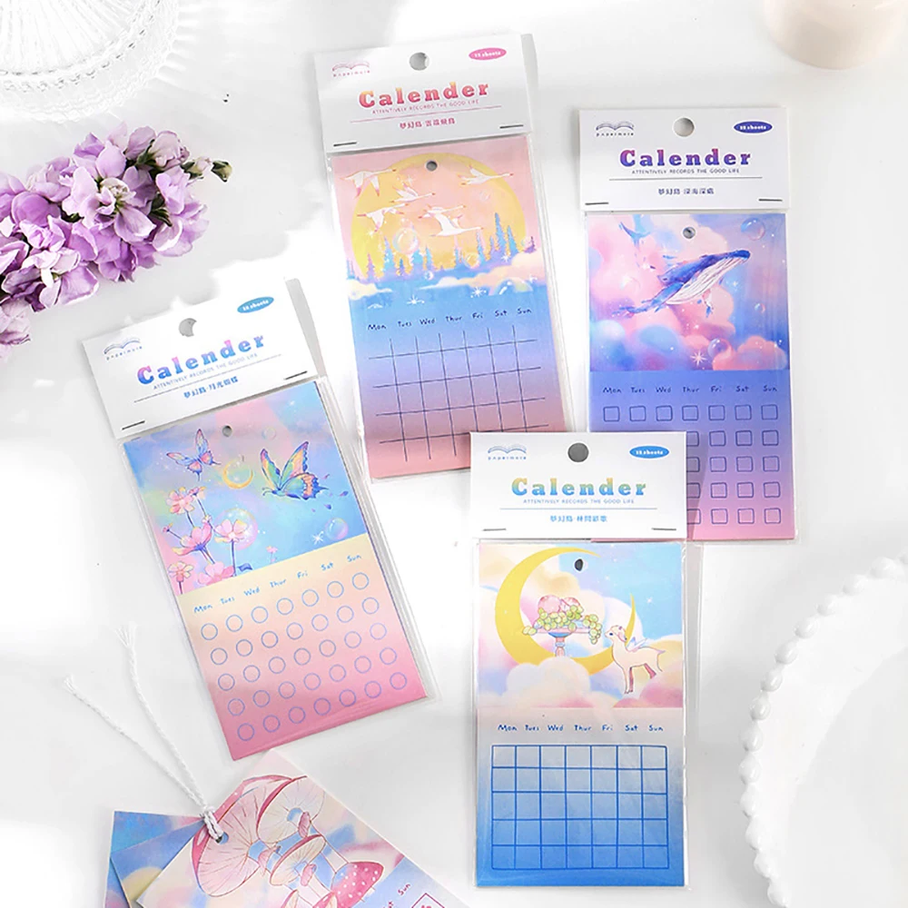 

12 Sheets Cute Self-filling Monthly Calendar Memo Paper Unicorn Students Fill Out Curriculum Planner Writing Paper