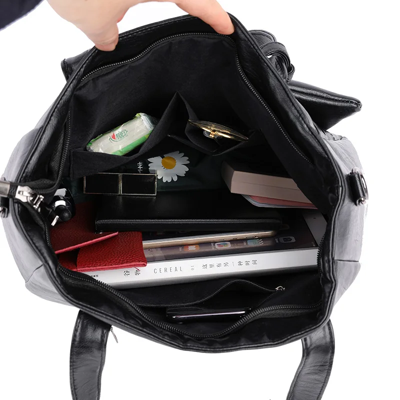 

Vintage High Quality Leather Tote Bags for Women Famous Designer Crossbody Handbag Lady Retro Big Solid Shoulder Set Bag Wallet