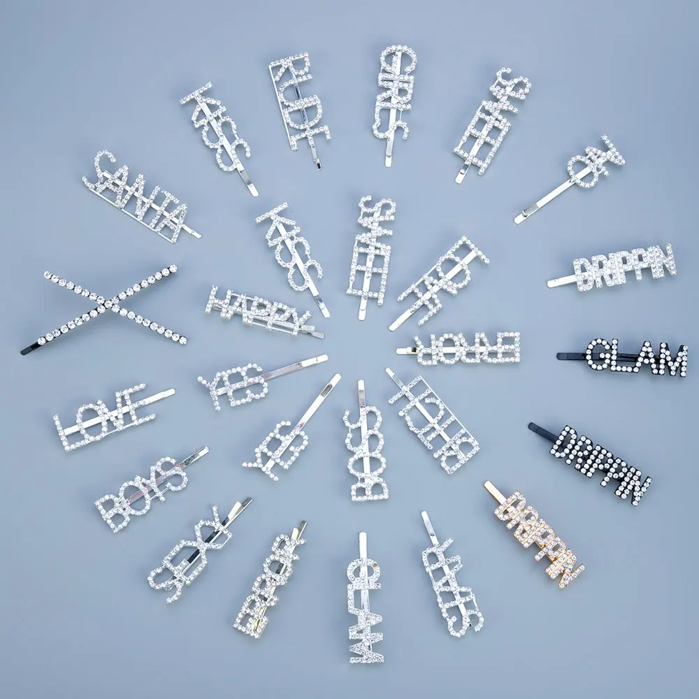 Лидер продаж 2 шт./компл. блестящие заколки для волос с буквами женщин BB стразы