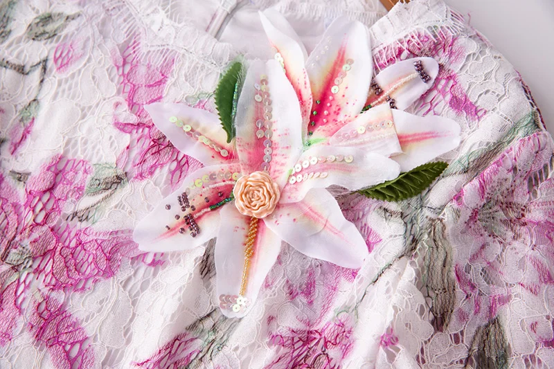 

MIUXIMAO High Quality 2019 Fall Dress Appliques O-Neck Full Sleeve Flower Print Elegant Casual Lace Dress Women vestido