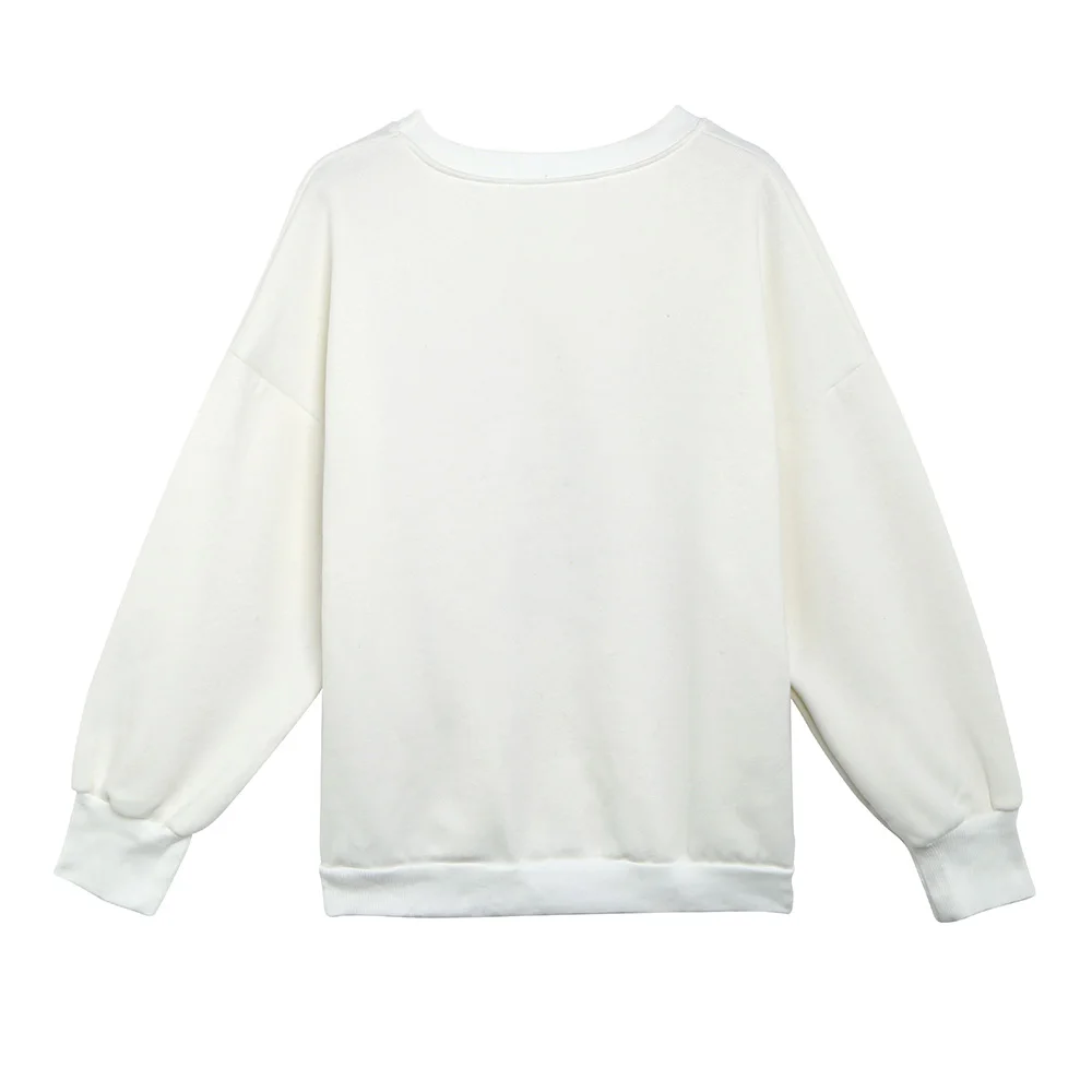 Fleece Hoodies Women Pullover Round Collar Cat Pattern Letter Print Long Sleeve Sweatshirt Fall Winter Jumper Top Female Tunic | Женская