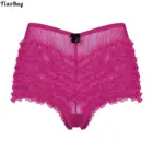 Мужские сексуальные кружевные танцевальные шорты TiaoBug с оборками, Прозрачные Боксеры с эластичной талией, нижнее белье для танцев