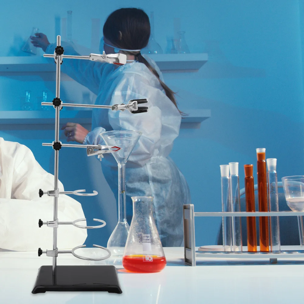 

Laboratory Retort Stands Support Portable Clamp Flask Condenser Chem Kit