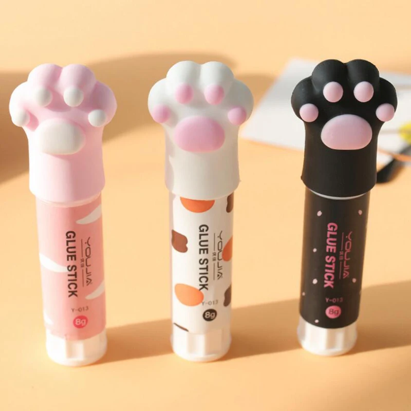 Клей карандаш с когтями симпатичного кота однотонный для школьников мультяшных