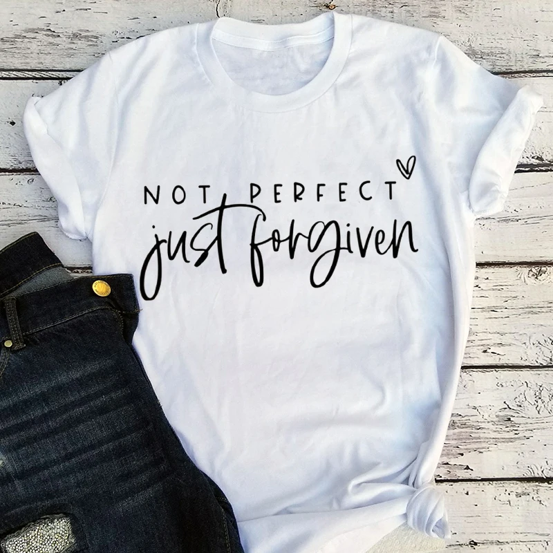 Not Perfect Just Forgiven Christian Tees Christian T-Shirts Religious Shirts for Women Jesus Clothing Inspirational Graphic Tee just jesus