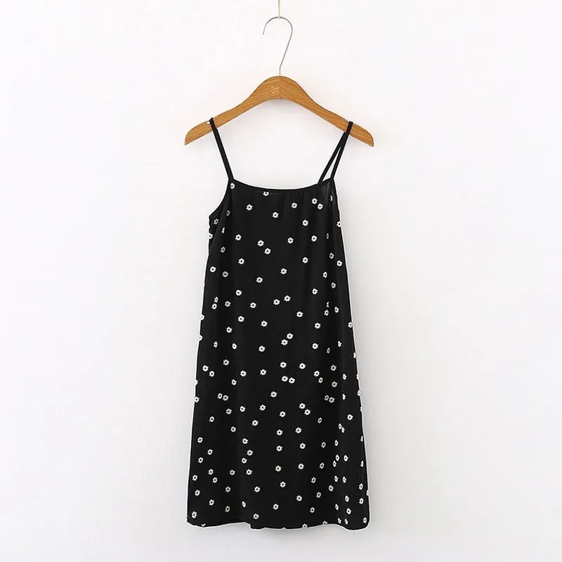 Милое летнее платье на бретельках для девочек новинка черное белое с цветочным