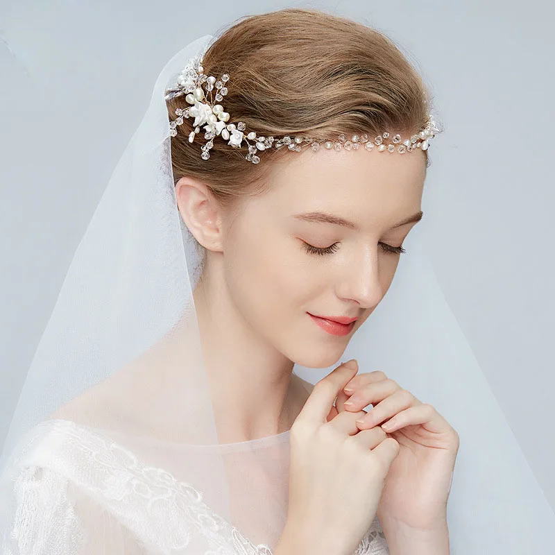 Floralbride, ручная работа, проводные стразы, Кристалл, искусственный жемчуг, цветок, свадебная тиара, повязка на голову, свадебные волосы, лоза, аксессуары для волос