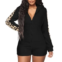 solid color jumpsuit women deep v neck zipper front long sleeve fitness rompers playsuits female hooded short overalls one piece