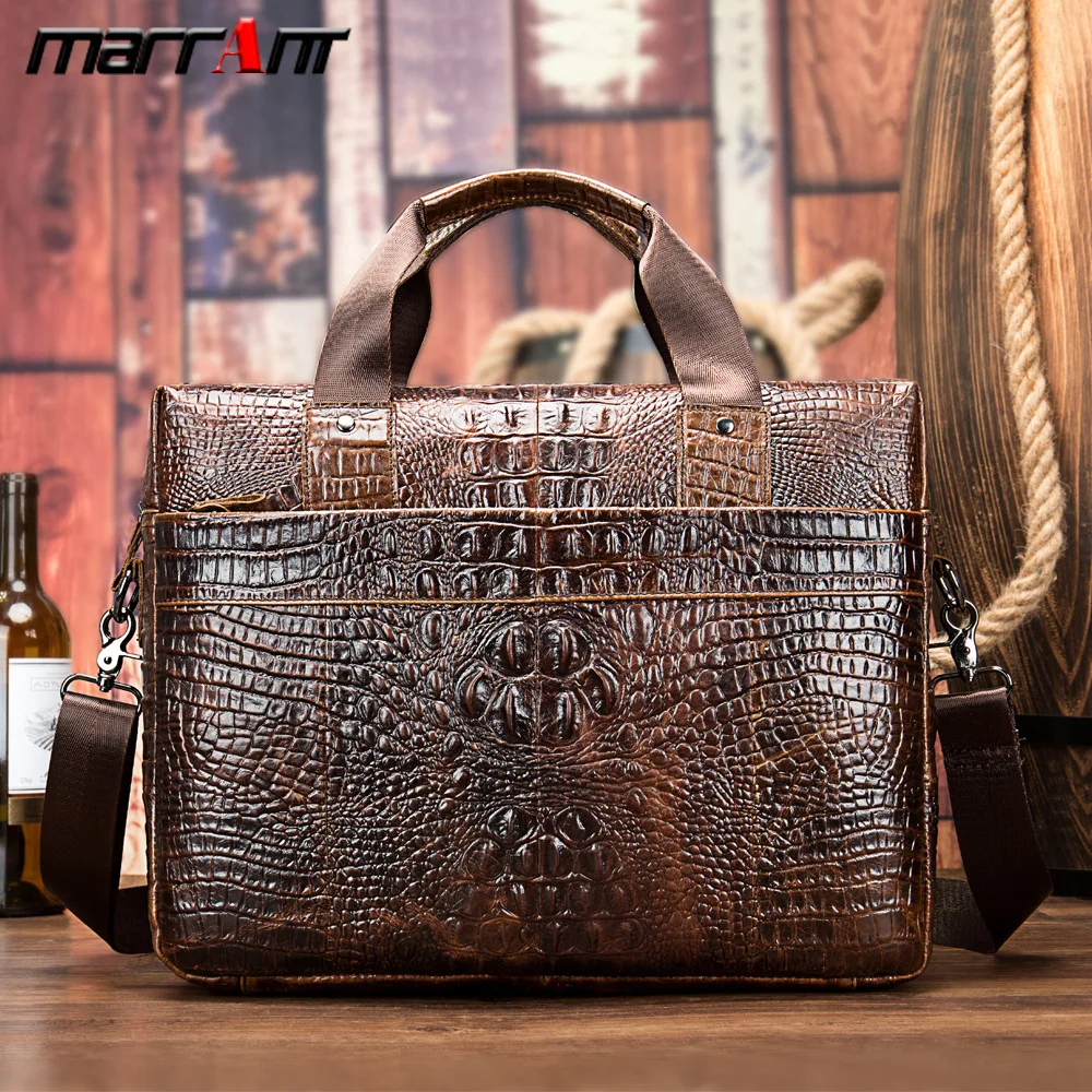 MVA  Gentle Business Handbags Fashion Men Messenger Bags Crocodile-pattern Briefcase Genuine Leather Shoulder Bags iPad Bags