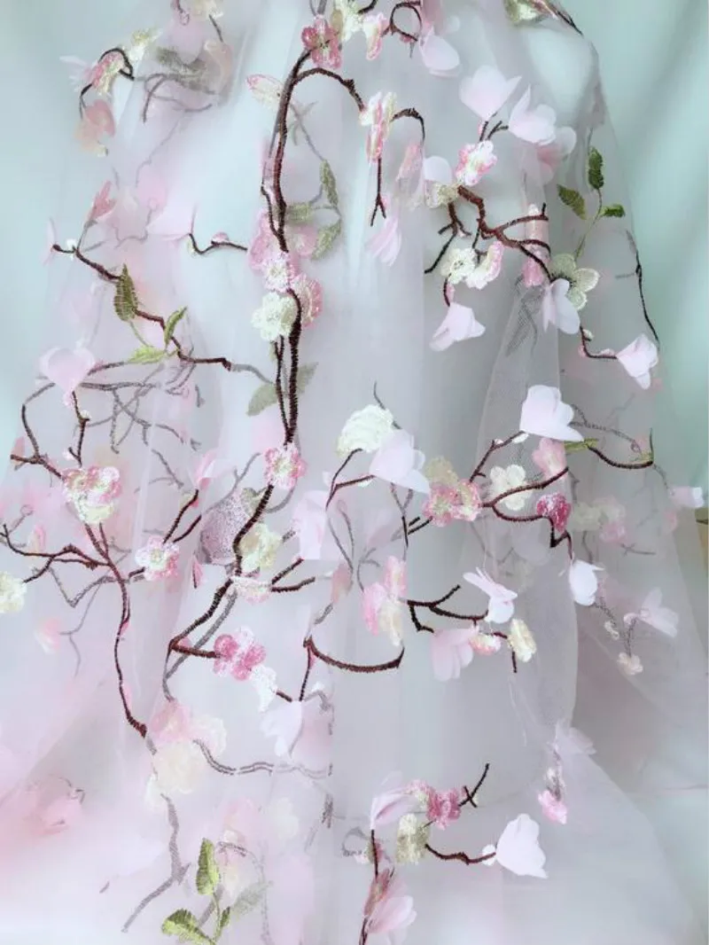 Ткань с красивыми цветами мягкий вышитый тюль кружевная ткань для платьев и рубашек у двора розовый черный