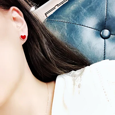 

YUN RUO Rose Gold Color Simplify Red Heart Stud Earring Woman Titanium Steel Fashion Jewelry Birthday Gift No Fade Drop Shipping