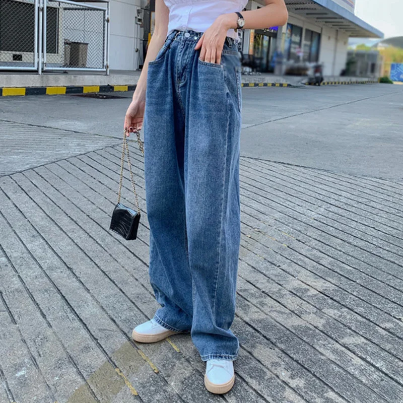 

Woman Jeans High Waist Clothes Wide Leg Denim Clothing Blue Streetwear Vintage Quality 2021 New Fashion Harajuku Straight Pants