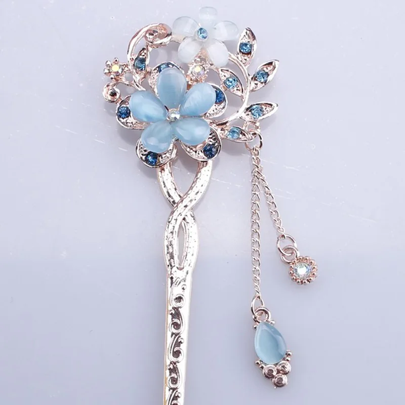 

Hot sale Ladies Hairpin Alloy Rhinestone Twin Flower Classical Hairpin Hair Accessories Ethnic Headwear