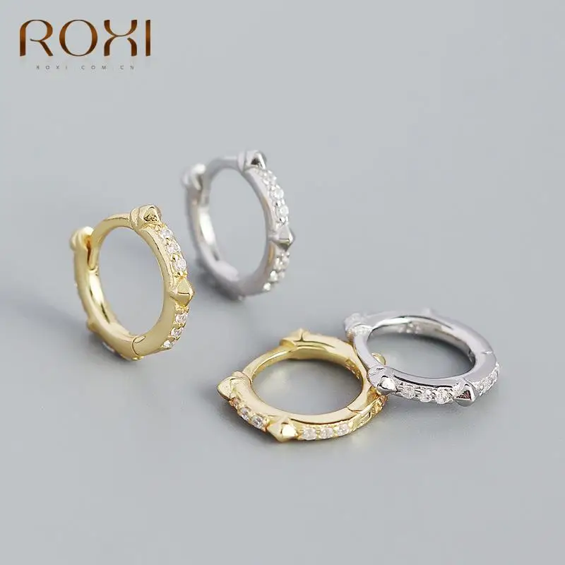 

ROXI Luxury Crystals Small Rivets Hoop Earrings for Women 925 Sterling Silver Earrings Jewelry Pendientes Plata Christmas Gift