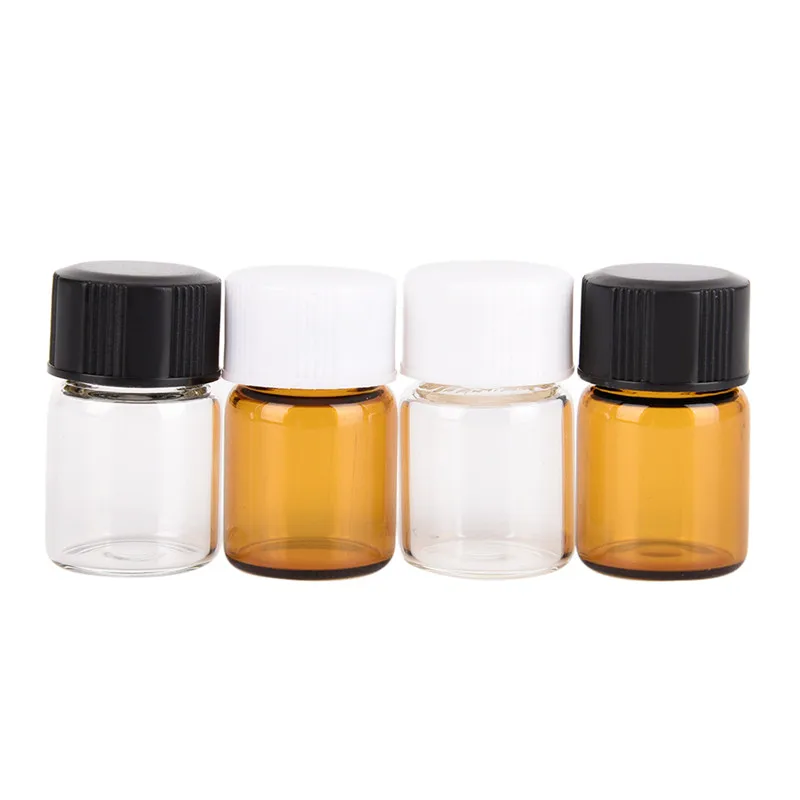 

5pcs Glass Bottles With Screw Cap Small Essential Oil Vials Travel Makeup Accessories 2ml Mini Glass Sample Bottle