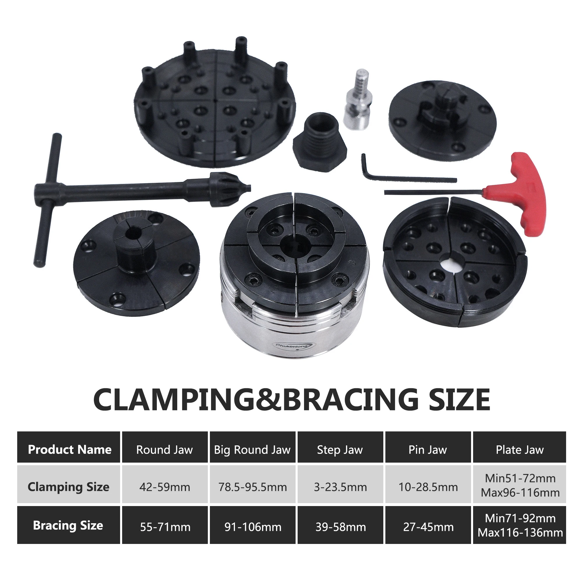 

New 'N' series 7-pcs 3.5inch/90mm 4 jaw self-certening chuck set Wood Turning Lathe Chuck Set