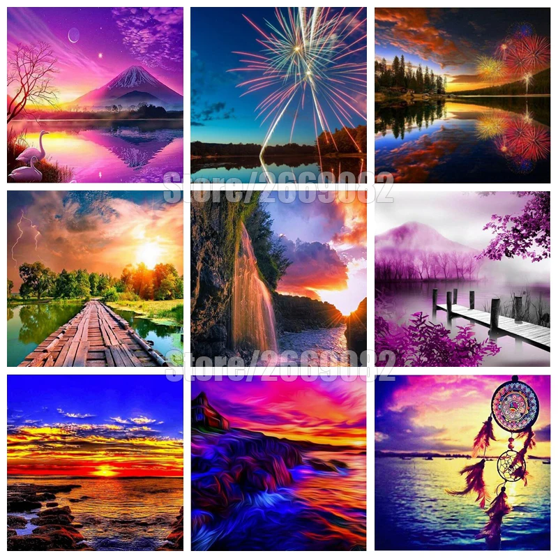 5D DIY Алмазная вышивка крестиком закат пейзаж алмазная живопись Смола мозаика для