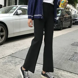 Брюки женские классические черные элегантные, свободные прямые простые удобные штаны с завышенной талией в Корейском стиле для отдыха, универсальные