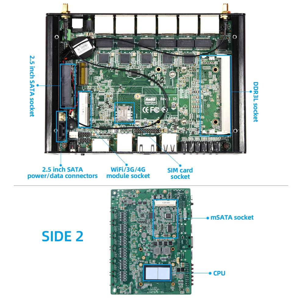 Брандмауэр прибор Intel Core i3 5010U Мини ПК 6x гигабитный Ethernet HDMI Поддержка WiFi 4G LTE Pfsense